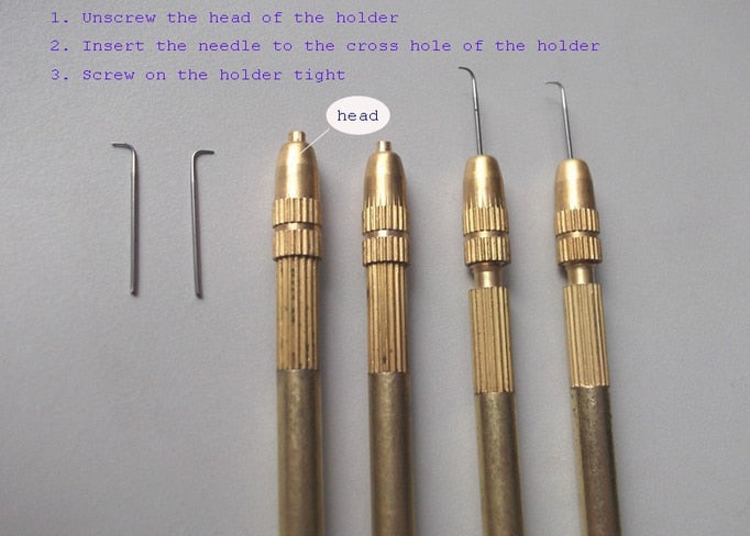 Professional Bronze Wig Ventilating Holder with 3 Pcs Pin ventilating needle for wig making Crochet Hook tools