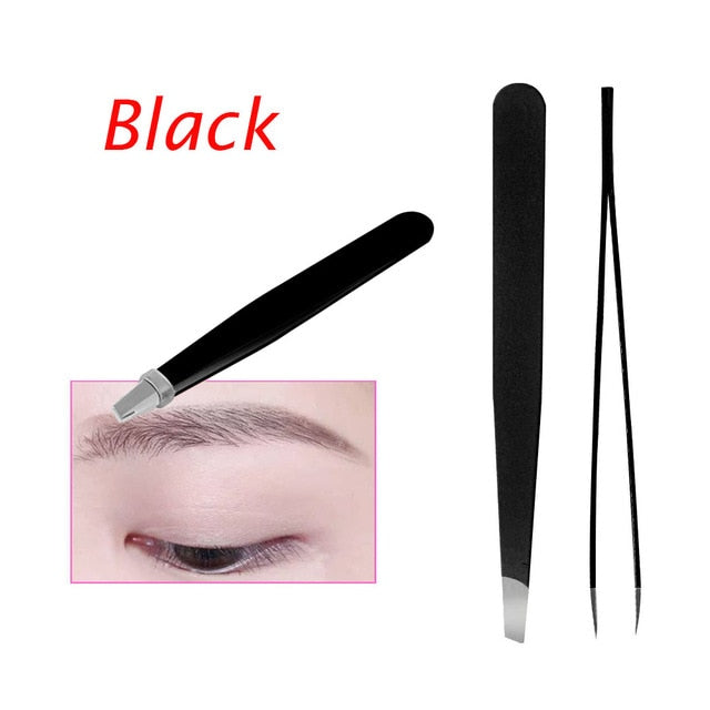 1PC Black Color Eyebrow Tweezer Hair Beauty Slanted Puller Stainless Steel Eye Brow Clips Makeup Tool Brand New