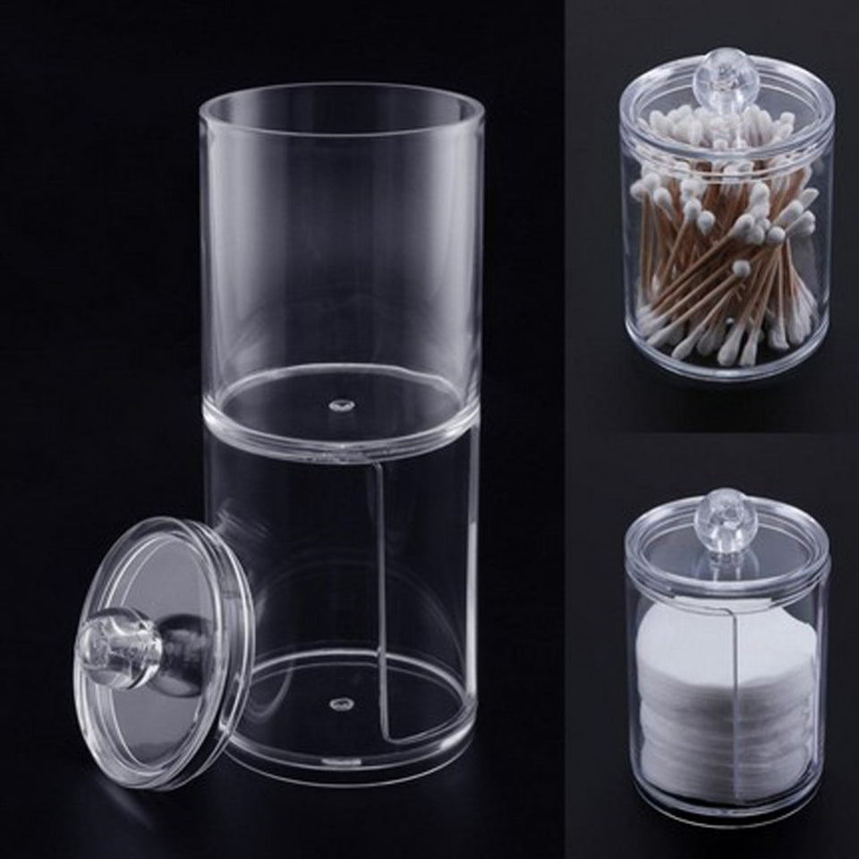 Acrylic Portable Round Container Storage Case Makeup Organizer Cotton & Pad Box Cosmetics Swab Q-tip Holder Wholesale