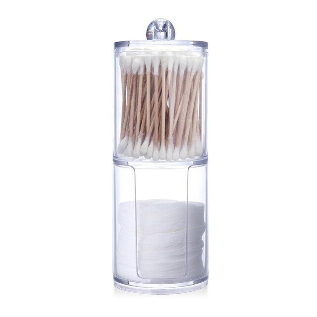 Acrylic Portable Round Container Storage Case Makeup Organizer Cotton & Pad Box Cosmetics Swab Q-tip Holder Wholesale