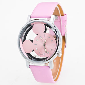 Luxo 2018 Ladies Watch Crystals Clocks Women Luxury Quartz With Leather Mickey Mouse Kad Saatleri New Hot Relogio Feminino Gifts