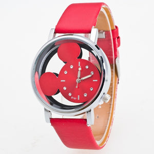 Luxo 2018 Ladies Watch Crystals Clocks Women Luxury Quartz With Leather Mickey Mouse Kad Saatleri New Hot Relogio Feminino Gifts