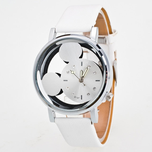 Luxo 2018 Ladies Watch Crystals Clocks Women Luxury Quartz With Leather Mickey Mouse Kad Saatleri New Hot Relogio Feminino Gifts