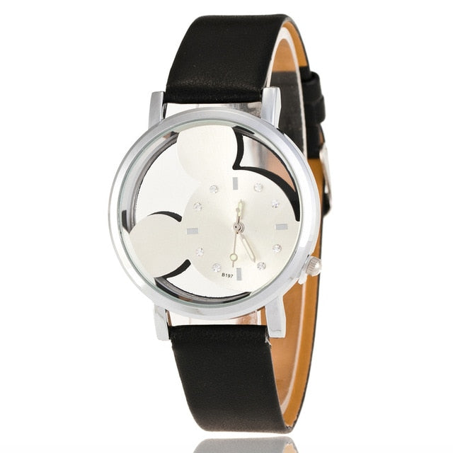 Luxo 2018 Ladies Watch Crystals Clocks Women Luxury Quartz With Leather Mickey Mouse Kad Saatleri New Hot Relogio Feminino Gifts