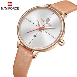 NAVIFORCE Women's Watches Luxury Brand Fashion Leather Wrist Watch Ladies Thin Quartz Clock Waterproof Relogio Feminino For Girl
