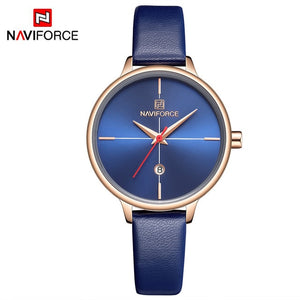 NAVIFORCE Women's Watches Luxury Brand Fashion Leather Wrist Watch Ladies Thin Quartz Clock Waterproof Relogio Feminino For Girl