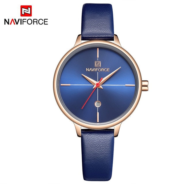 NAVIFORCE Women's Watches Luxury Brand Fashion Leather Wrist Watch Ladies Thin Quartz Clock Waterproof Relogio Feminino For Girl