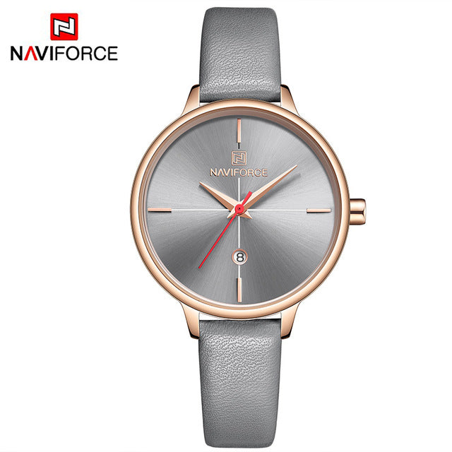 NAVIFORCE Women's Watches Luxury Brand Fashion Leather Wrist Watch Ladies Thin Quartz Clock Waterproof Relogio Feminino For Girl