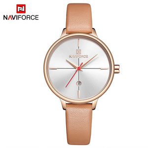 NAVIFORCE Women's Watches Luxury Brand Fashion Leather Wrist Watch Ladies Thin Quartz Clock Waterproof Relogio Feminino For Girl