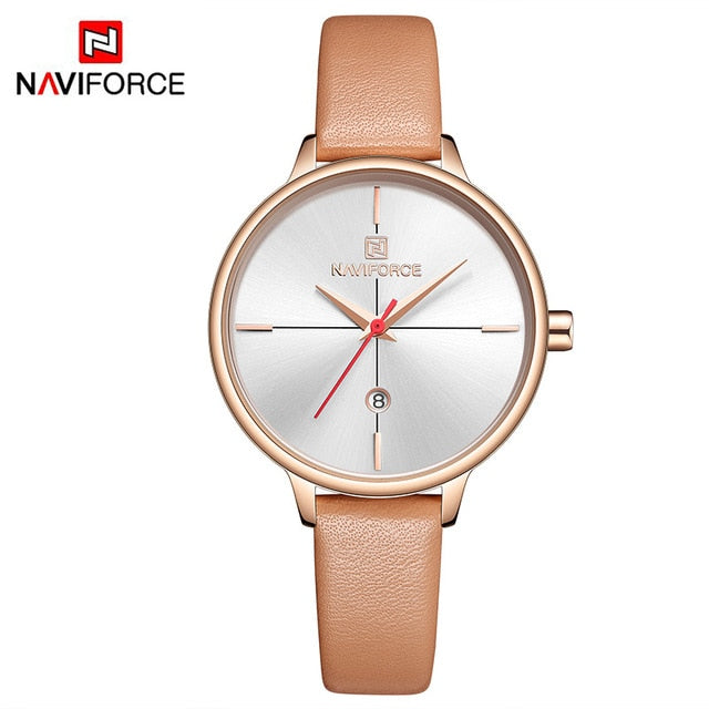 NAVIFORCE Women's Watches Luxury Brand Fashion Leather Wrist Watch Ladies Thin Quartz Clock Waterproof Relogio Feminino For Girl