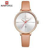 NAVIFORCE Women's Watches Luxury Brand Fashion Leather Wrist Watch Ladies Thin Quartz Clock Waterproof Relogio Feminino For Girl