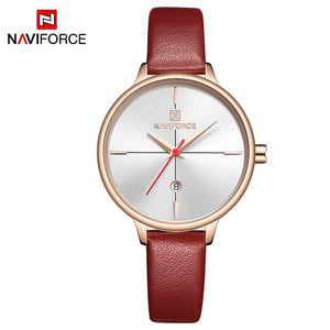 NAVIFORCE Women's Watches Luxury Brand Fashion Leather Wrist Watch Ladies Thin Quartz Clock Waterproof Relogio Feminino For Girl