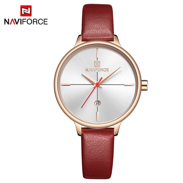 NAVIFORCE Women's Watches Luxury Brand Fashion Leather Wrist Watch Ladies Thin Quartz Clock Waterproof Relogio Feminino For Girl