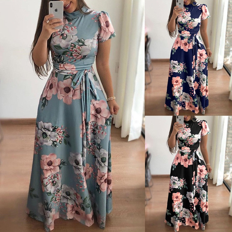 Summer Long Boho Maxi Dresses Woman Floral Print Dress Women Vintage Elegant Party Dresses Robe Femme Longue Vestidos De Fiesta